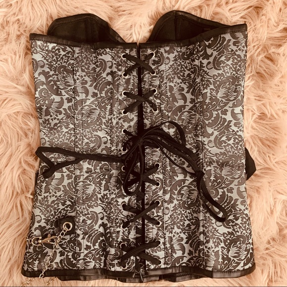 Steampunk Silver & Black Buckle Bustier Bust Size Medium M Corset - Picture 2 of 3